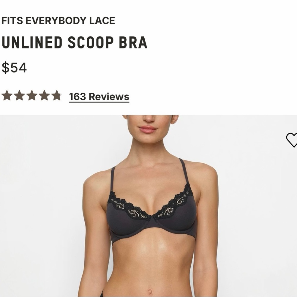 SKIMS Lace Trim Unlined Scoop Bra - Black 36C. (New with Tags) - Picture 4 of 5